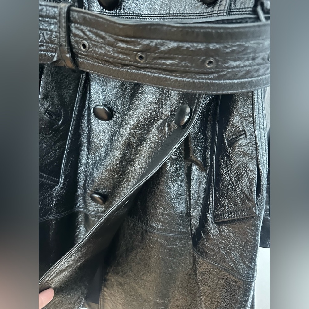 Elie Tahari Black Patent Leather Vinyl Trench Coat Small - Picture 4 of 6
